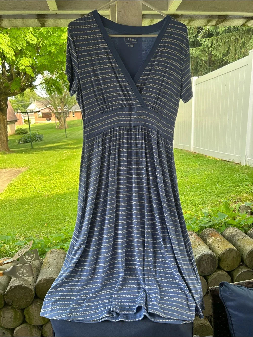 L.L. Bean Blue Striped V-Neck Midi Dress - Picture 4 of 5